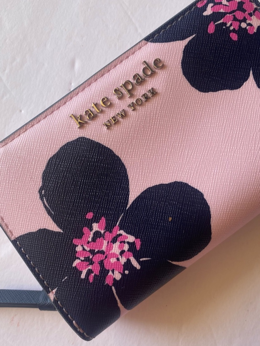 kate spade Pink Floral Zip Wallet with Navy Blooms